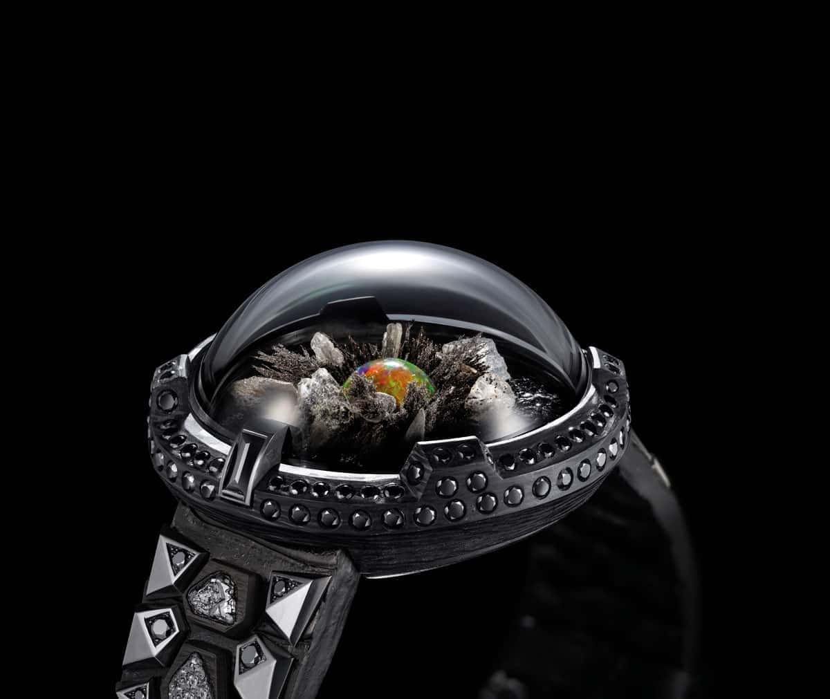 A black watch adorned with a delicate flower, capturing a cherished life moment.