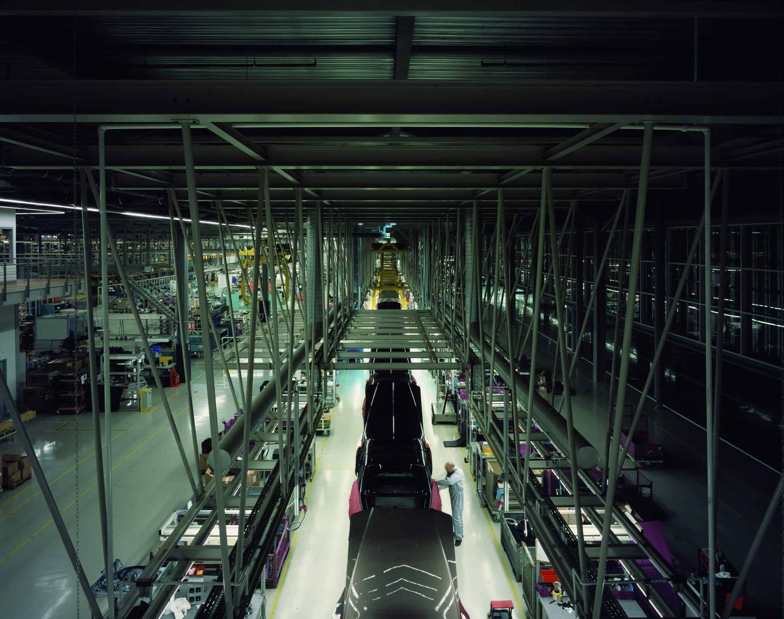 An assembly line in a factory.