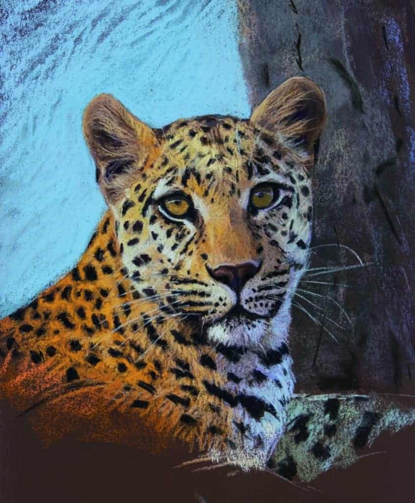 A wild painting of a leopard.