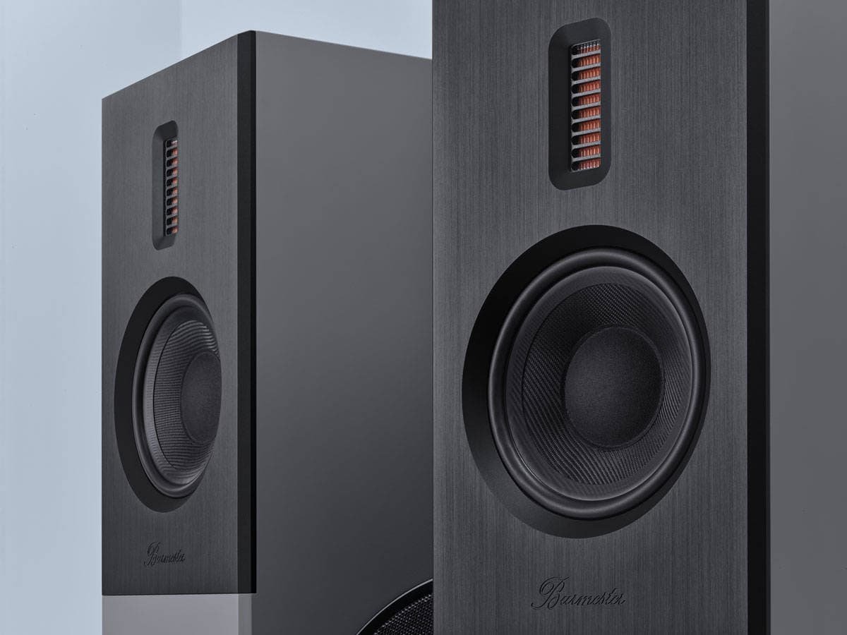 A pair of speakers breaking sound barriers as they sit next to each other.