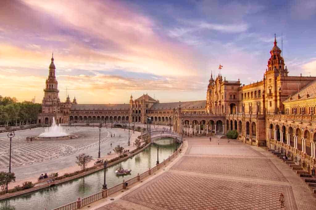 Viva España! A fountain in the plaza de sevilla, Spain.