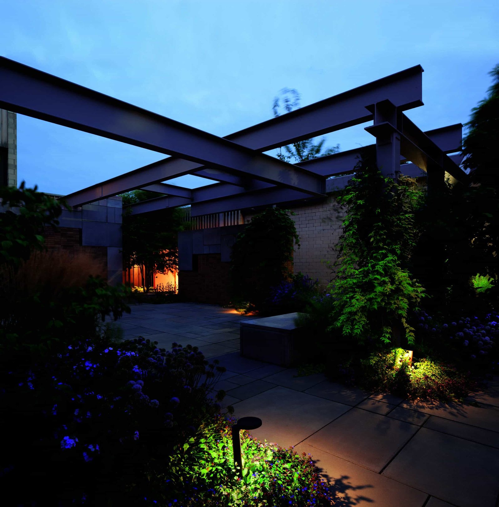 This is a garden creating an eco-friendly city at night.